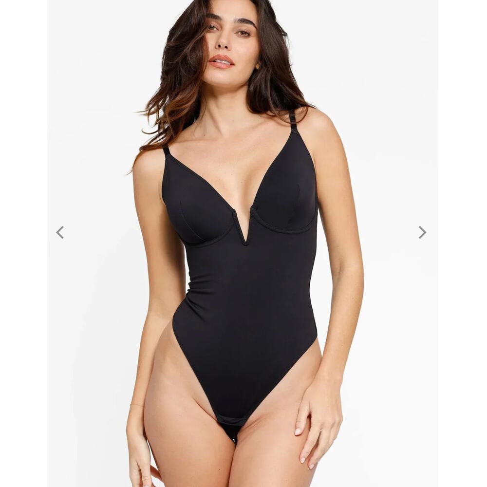 Popilush Shapewear Deep V-Neck Low Back Sculpting Thong Bodysuit Medium